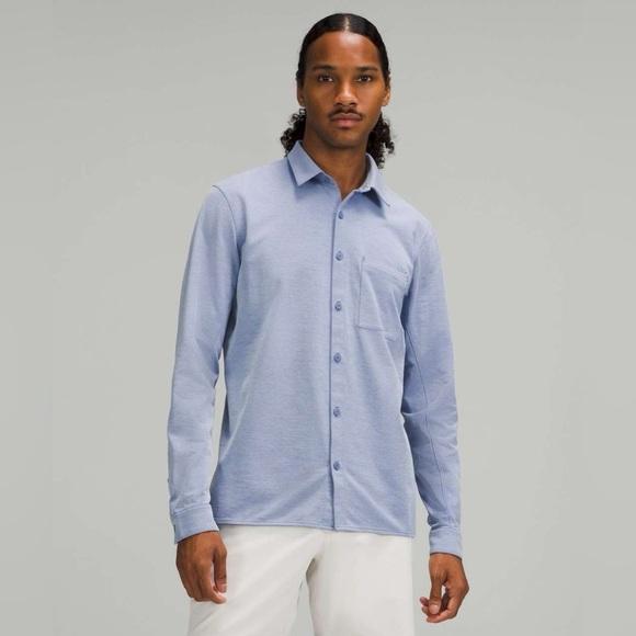 Lululemon Men’s Commission Long-Sleeve Shirt - Harbor Blue/White - Picture 1 of 7